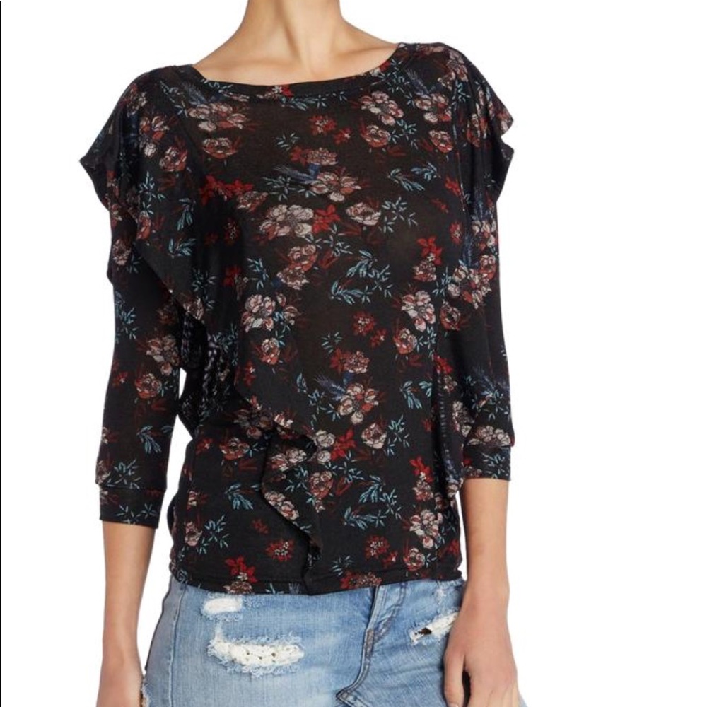 Free People 3/4 Sleeve Floral Top with Ruffles